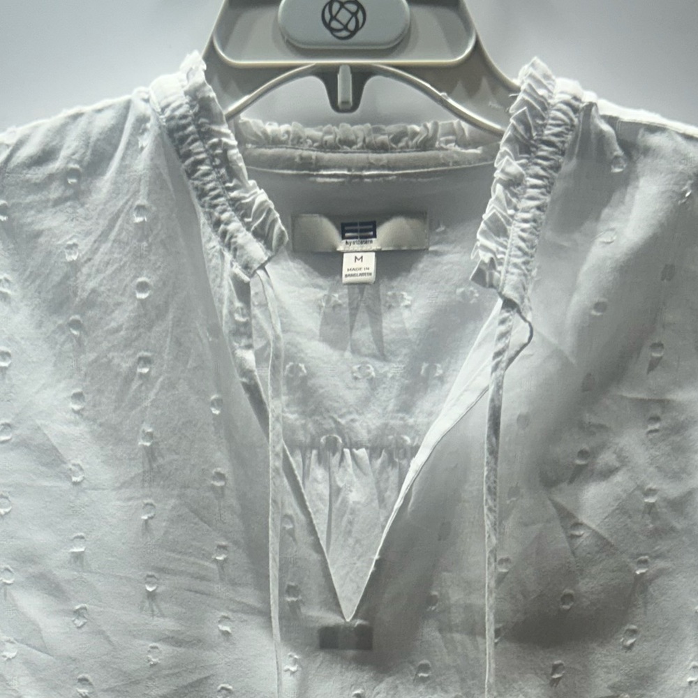 Etcetera White Dotted Swiss Tunic Tie Neck Gathered Cuffs Sz M NWT - Picture 11 of 15